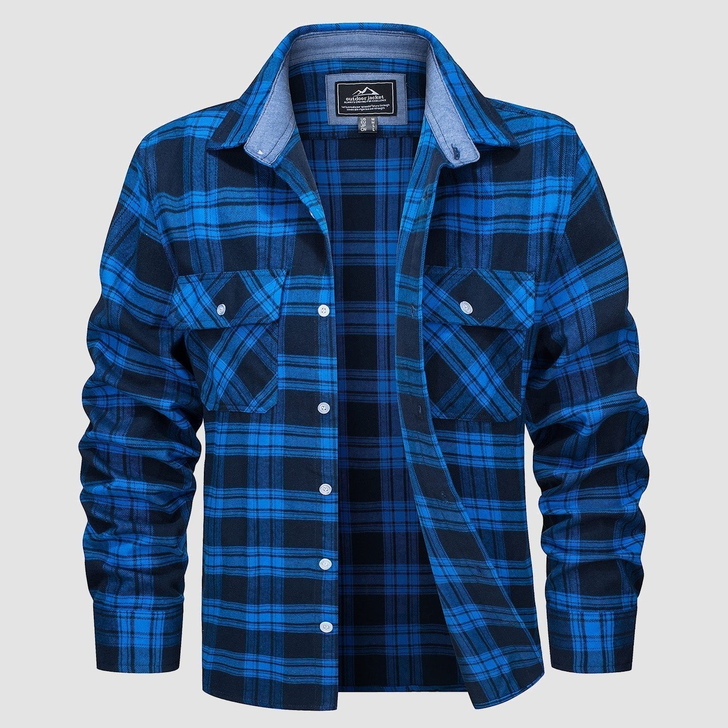 Men's Flannel Shirt - Long Sleeve Cotton Plaid Button-Up Casual Shirt 9