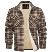 Men's Flannel Shirt Jacket with Sherpa Lining - Classic Plaid Design 1