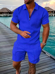 Men's Geometric Zip-Up Short Set 0