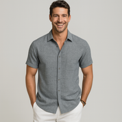 Men's Linen Shirt - Short Sleeve Cotton Blend for Summer Casual Style