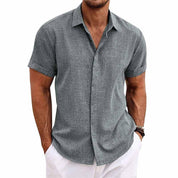 Men's Linen Shirt - Short Sleeve Cotton Blend for Summer Casual Style 0