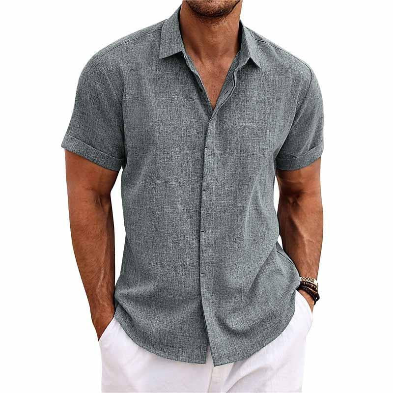 Men's Linen Shirt - Short Sleeve Cotton Blend for Summer Casual Style 0