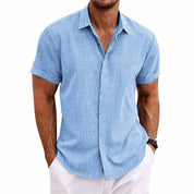 Men's Linen Shirt - Short Sleeve Cotton Blend for Summer Casual Style 10