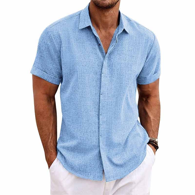 Men's Linen Shirt - Short Sleeve Cotton Blend for Summer Casual Style 10