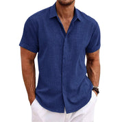 Men's Linen Shirt - Short Sleeve Cotton Blend for Summer Casual Style 11