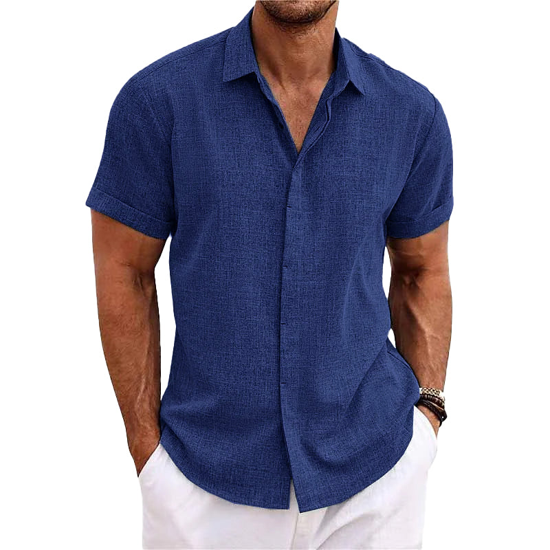 Men's Linen Shirt - Short Sleeve Cotton Blend for Summer Casual Style 11