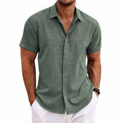 Men's Linen Shirt - Short Sleeve Cotton Blend for Summer Casual Style 12