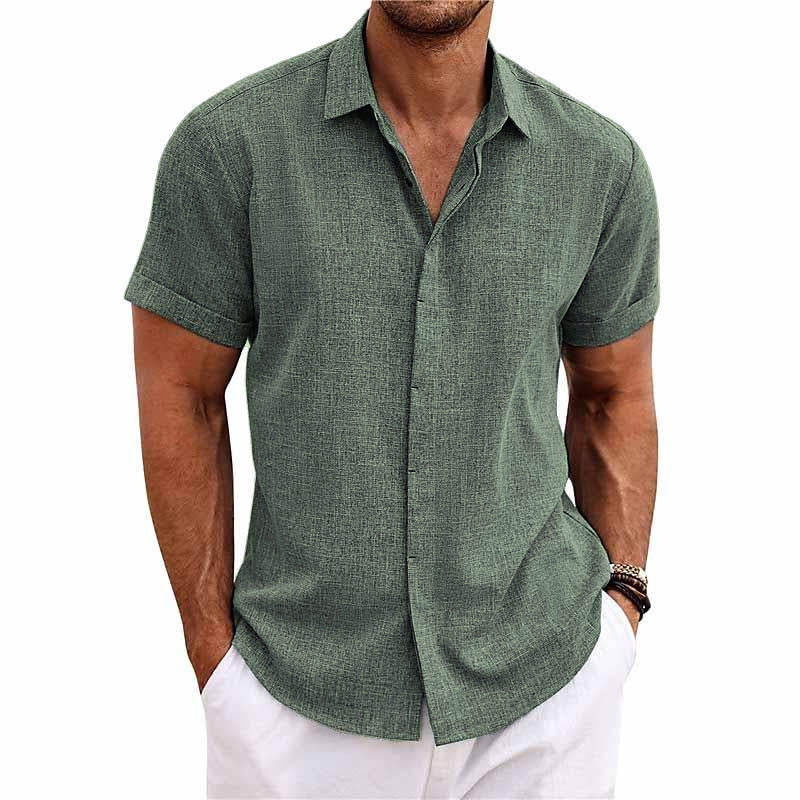 Men's Linen Shirt - Short Sleeve Cotton Blend for Summer Casual Style 12