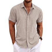 Men's Linen Shirt - Short Sleeve Cotton Blend for Summer Casual Style 13