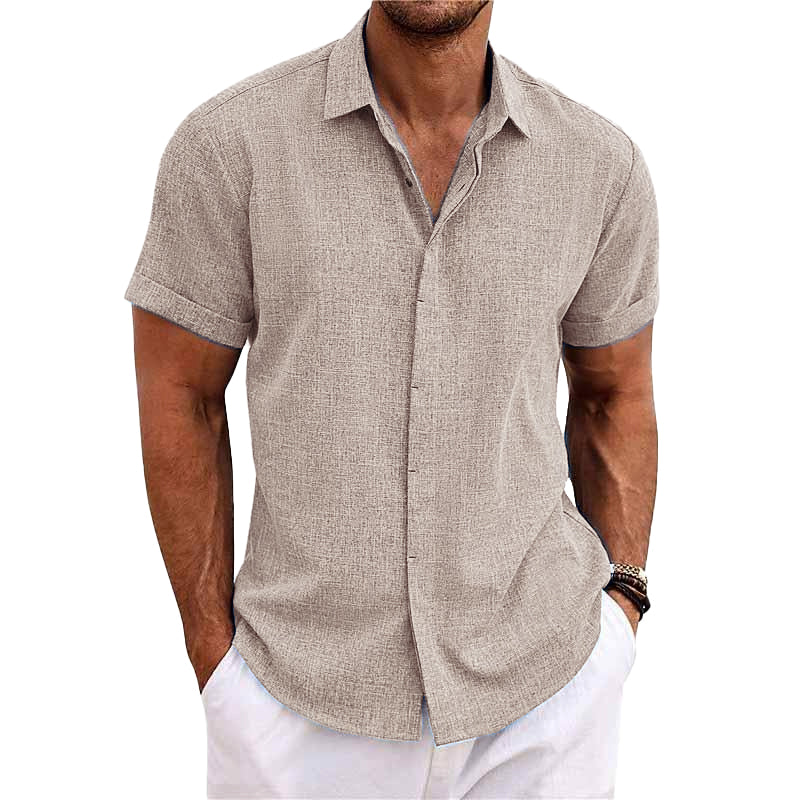 Men's Linen Shirt - Short Sleeve Cotton Blend for Summer Casual Style 13