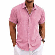 Men's Linen Shirt - Short Sleeve Cotton Blend for Summer Casual Style 14