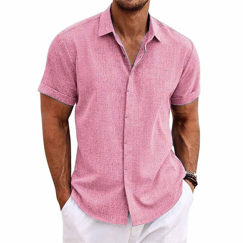 Men's Linen Shirt - Short Sleeve Cotton Blend for Summer Casual Style 14
