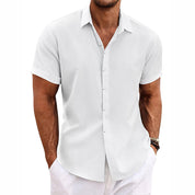 Men's Linen Shirt - Short Sleeve Cotton Blend for Summer Casual Style 15