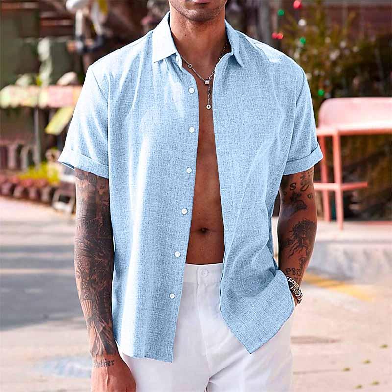 Men's Linen Shirt - Short Sleeve Cotton Blend for Summer Casual Style 2
