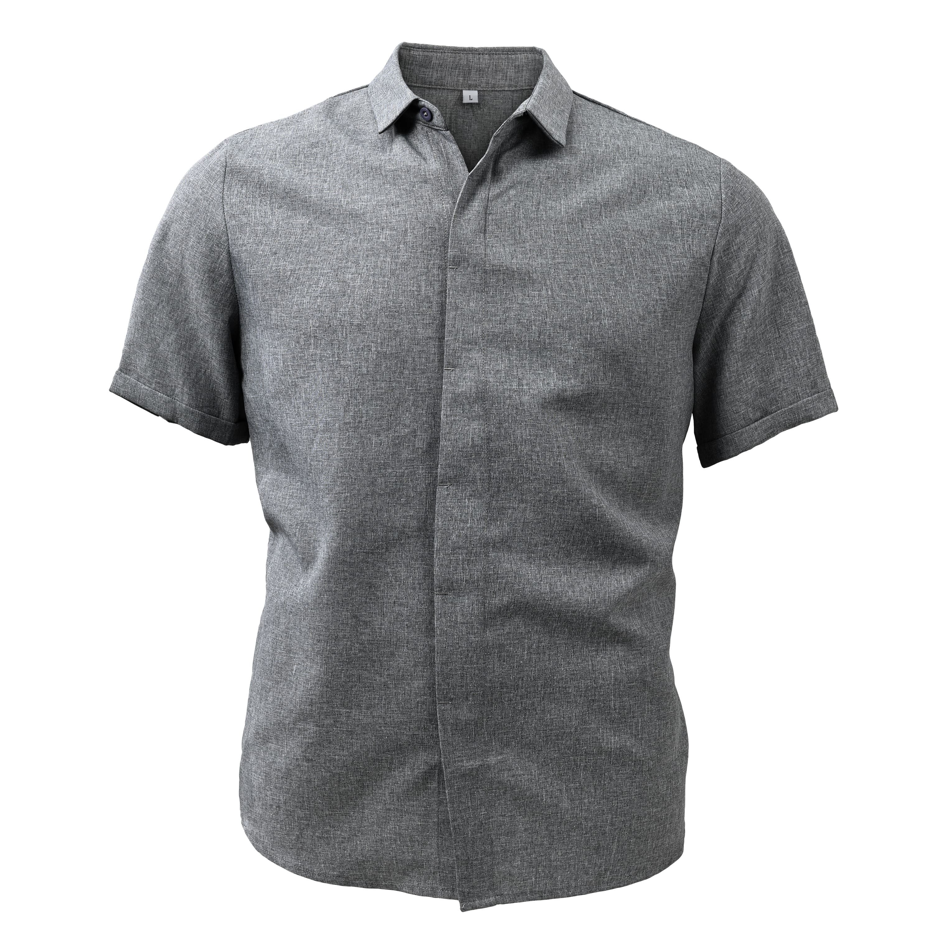 Men's Linen Shirt - Short Sleeve Cotton Blend for Summer Casual Style 7