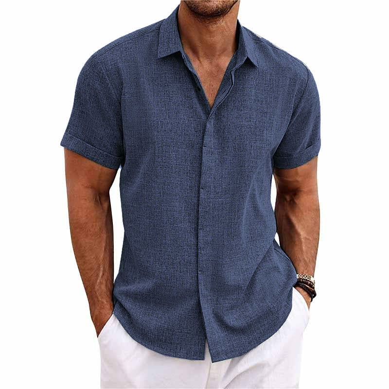 Men's Linen Shirt - Short Sleeve Cotton Blend for Summer Casual Style 8