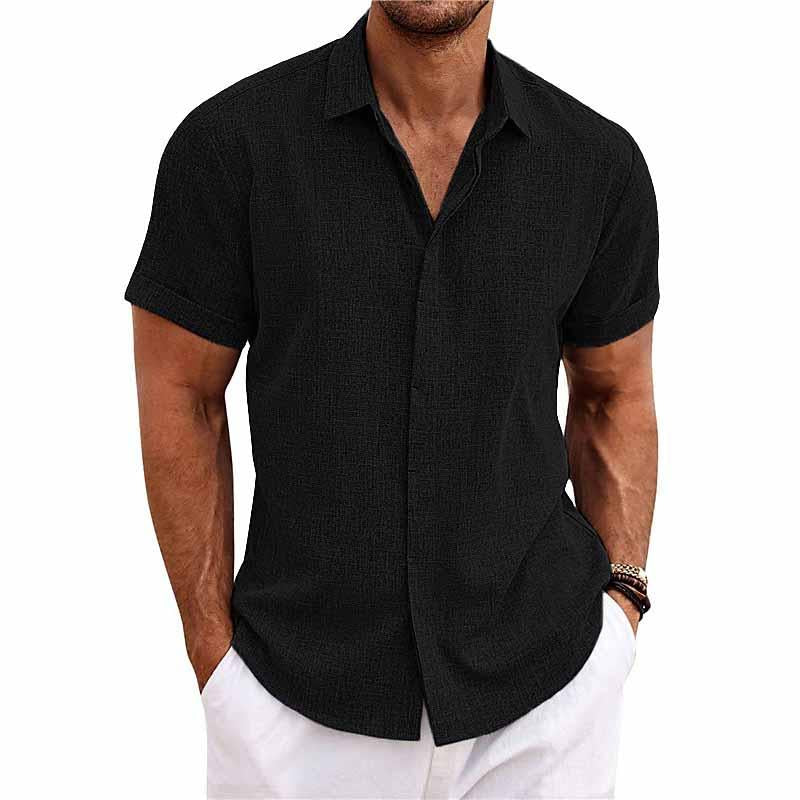 Men's Linen Shirt - Short Sleeve Cotton Blend for Summer Casual Style 9