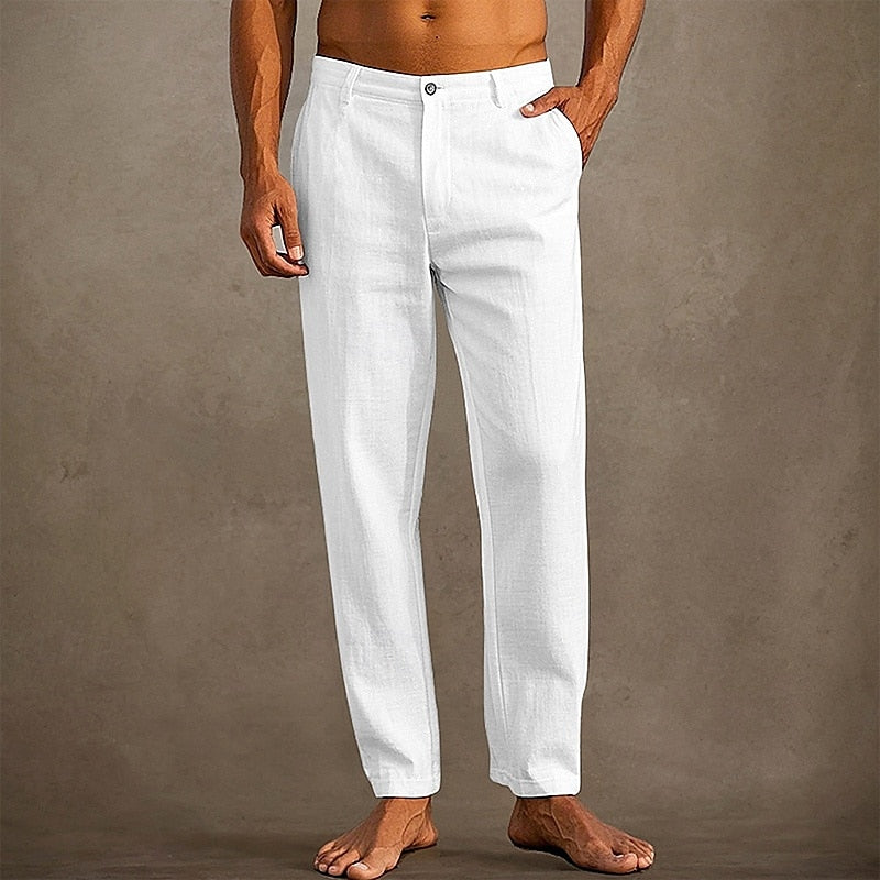 Men's Linen Summer Pants - Lightweight and Breathable Relaxed Fit 0