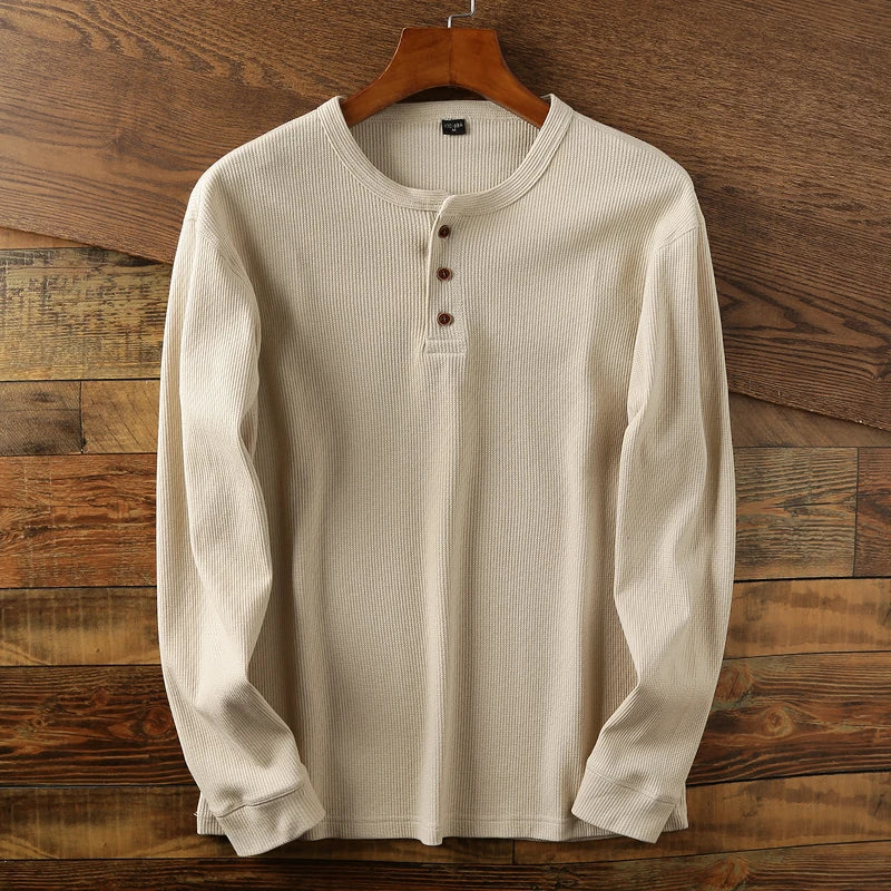 Men's Long Sleeve Henley Shirt - Casual Relaxed Fit Comfortable Top 0