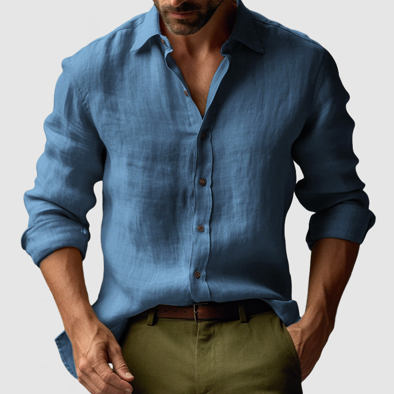 Men's Long Sleeve Vintage Linen Shirt - Breathable & Relaxed Fit 2