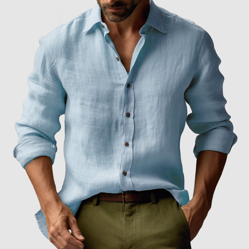 Men's Long Sleeve Vintage Linen Shirt - Breathable & Relaxed Fit 4
