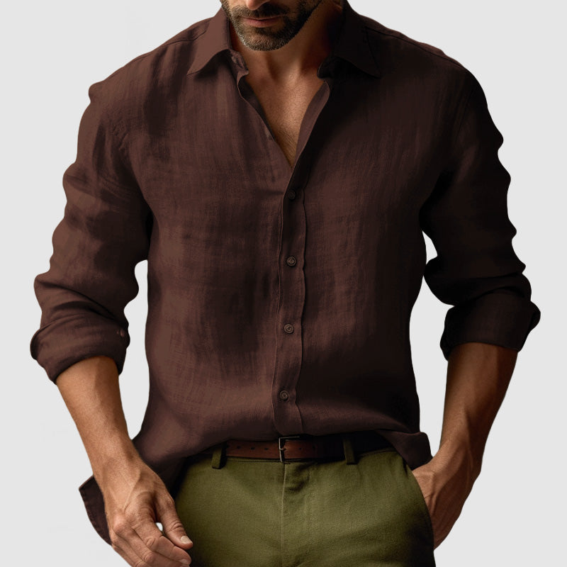 Men's Long Sleeve Vintage Linen Shirt - Breathable & Relaxed Fit 8
