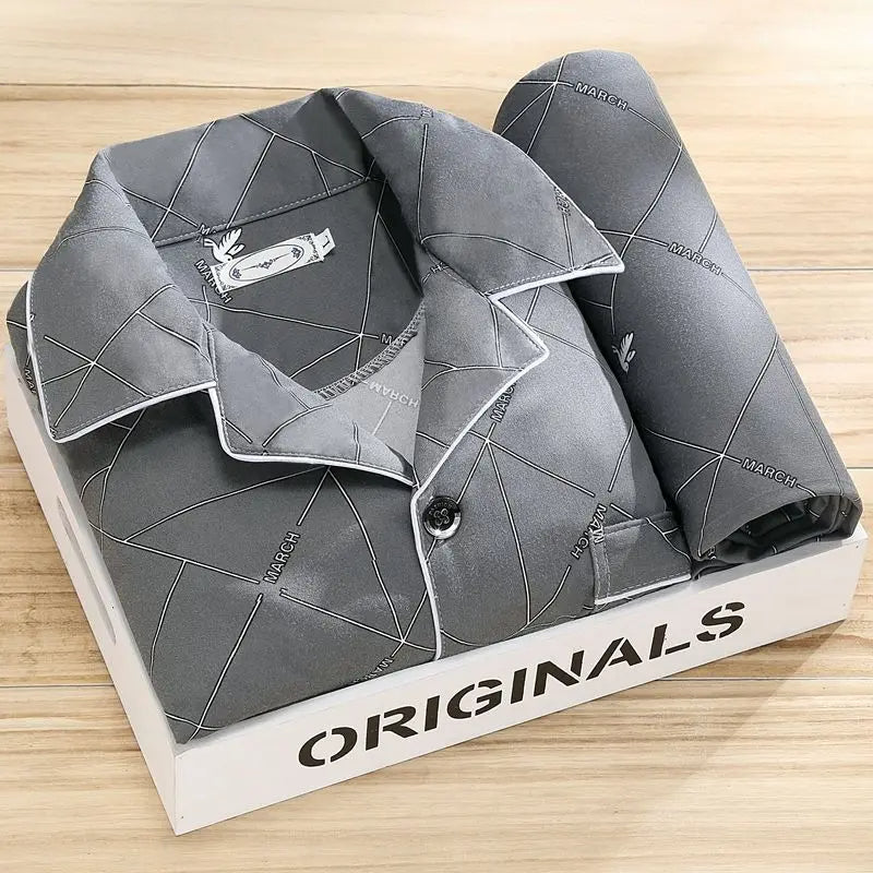 Men's Pajama Set - Classic Button-Up Shirt and Pants for Comfort and Style 1