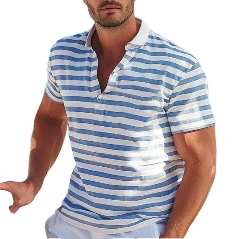 Men's Polo Shirt - Retro Striped Design, Lightweight, Relaxed Fit 0