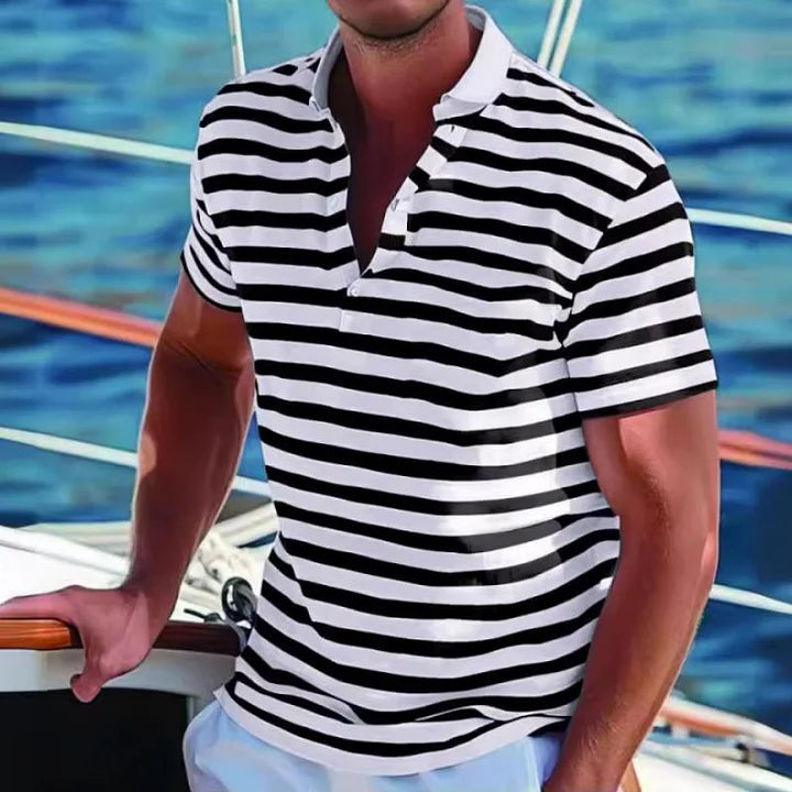 Men's Polo Shirt - Retro Striped Design, Lightweight, Relaxed Fit 1