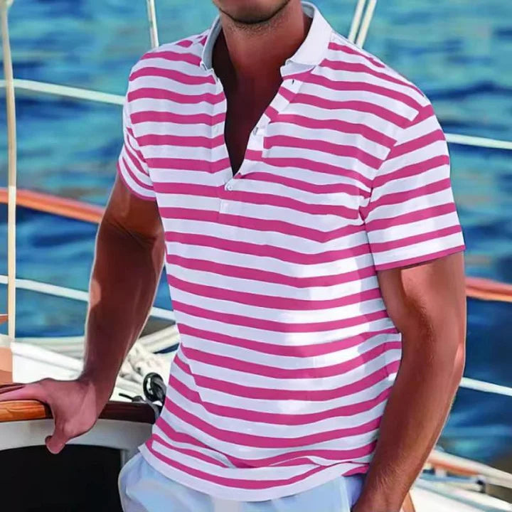 Men's Polo Shirt - Retro Striped Design, Lightweight, Relaxed Fit 3