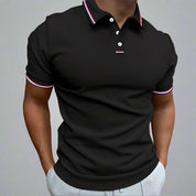 Men's Polo Shirt with Striped Collar - Short Sleeve Smart-Casual Style 0