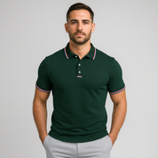 Men's Polo Shirt with Striped Collar - Short Sleeve Smart-Casual Style