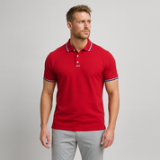 Men's Polo Shirt with Striped Collar - Short Sleeve Smart-Casual Style