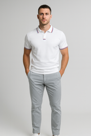 Men's Polo Shirt with Striped Collar - Short Sleeve Smart-Casual Style