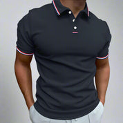 Men's Polo Shirt with Striped Collar - Short Sleeve Smart-Casual Style 3