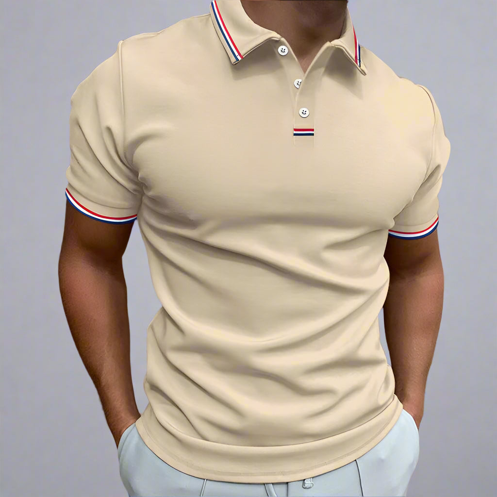 Men's Polo Shirt with Striped Collar - Short Sleeve Smart-Casual Style 4