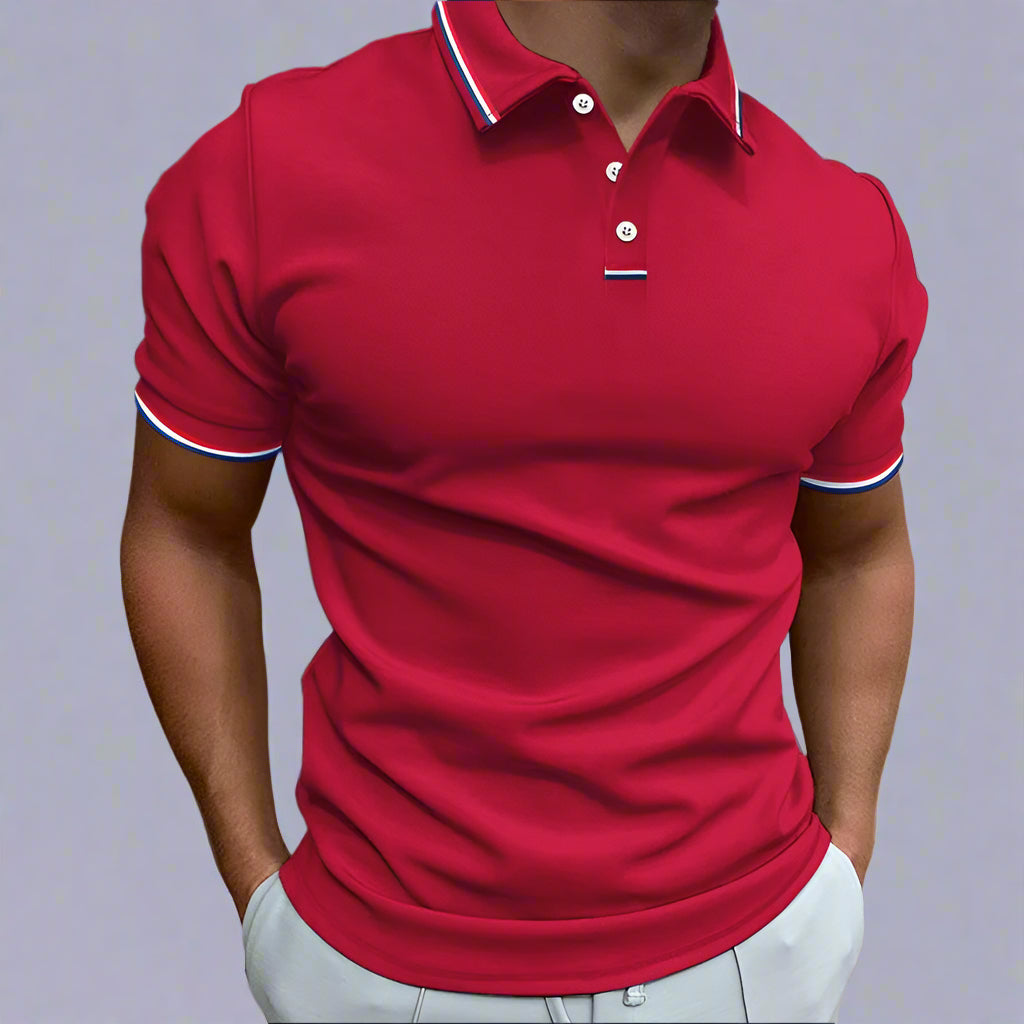Men's Polo Shirt with Striped Collar - Short Sleeve Smart-Casual Style 6