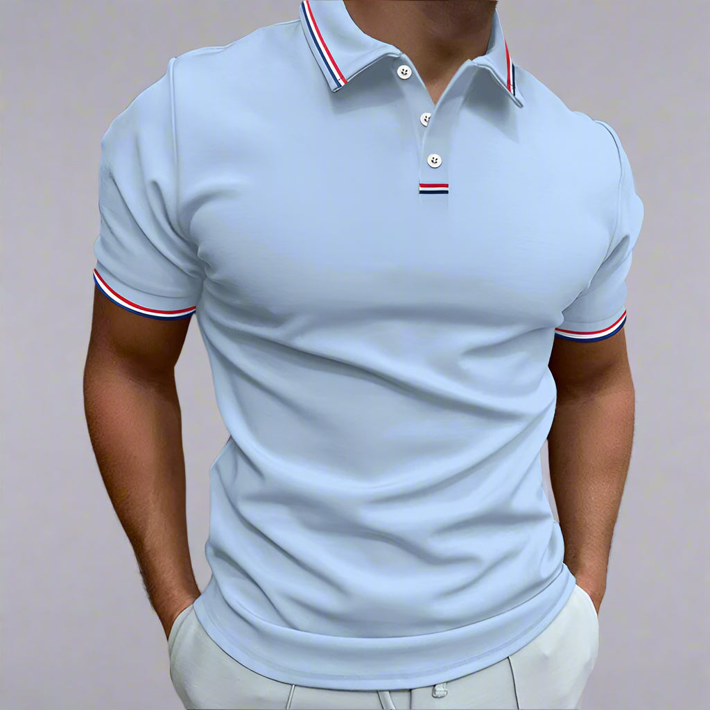 Men's Polo Shirt with Striped Collar - Short Sleeve Smart-Casual Style 7