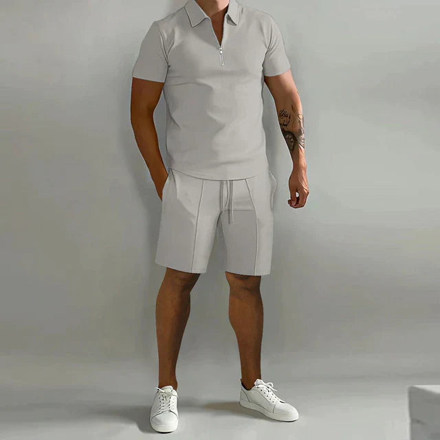 Men's Polo Shirts Set with Breathable Fabric and Matching Shorts 0