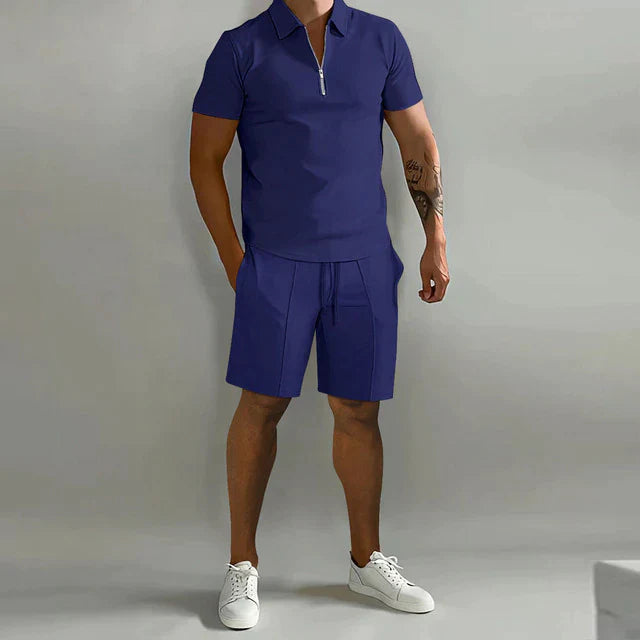 Men's Polo Shirts Set with Breathable Fabric and Matching Shorts 3