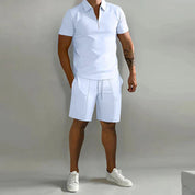 Men's Polo Shirts Set with Breathable Fabric and Matching Shorts 8