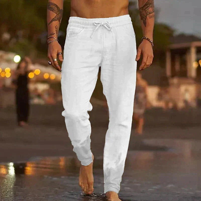 Men's Relaxed Fit Linen Pants - Comfortable Summer Trousers 0