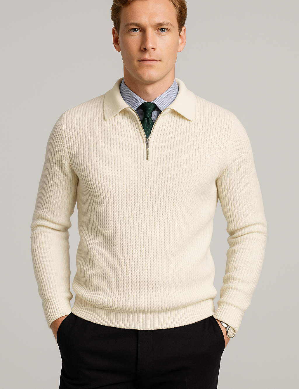 Men’s Retro Knit Sweater – Loose Fit Autumn Jumper-white