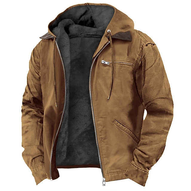 Men's Sherpa-Lined Fleece Jacket - Durable Hooded Work Coat for Winter 1