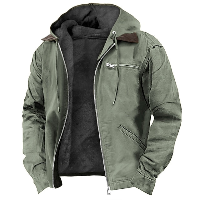 Men's Sherpa-Lined Fleece Jacket - Durable Hooded Work Coat for Winter 2