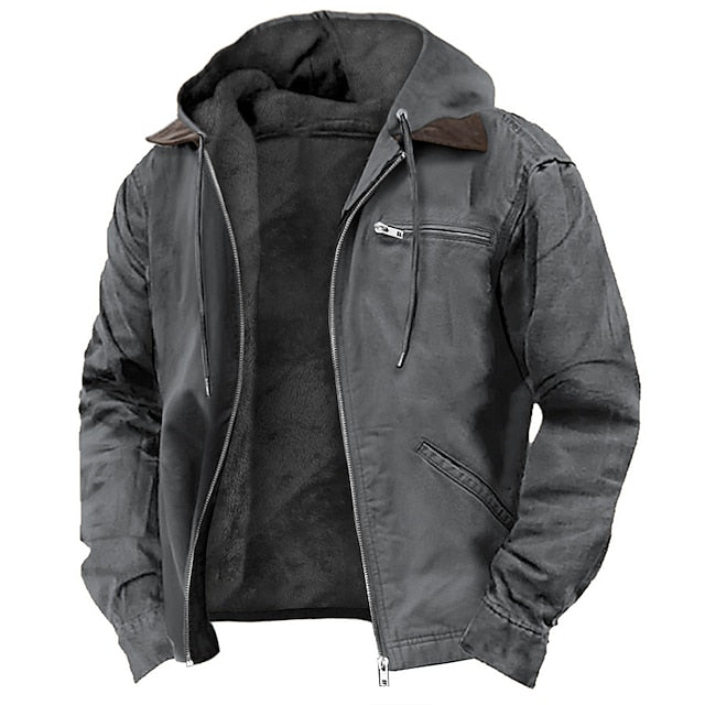 Men's Sherpa-Lined Fleece Jacket - Durable Hooded Work Coat for Winter 4