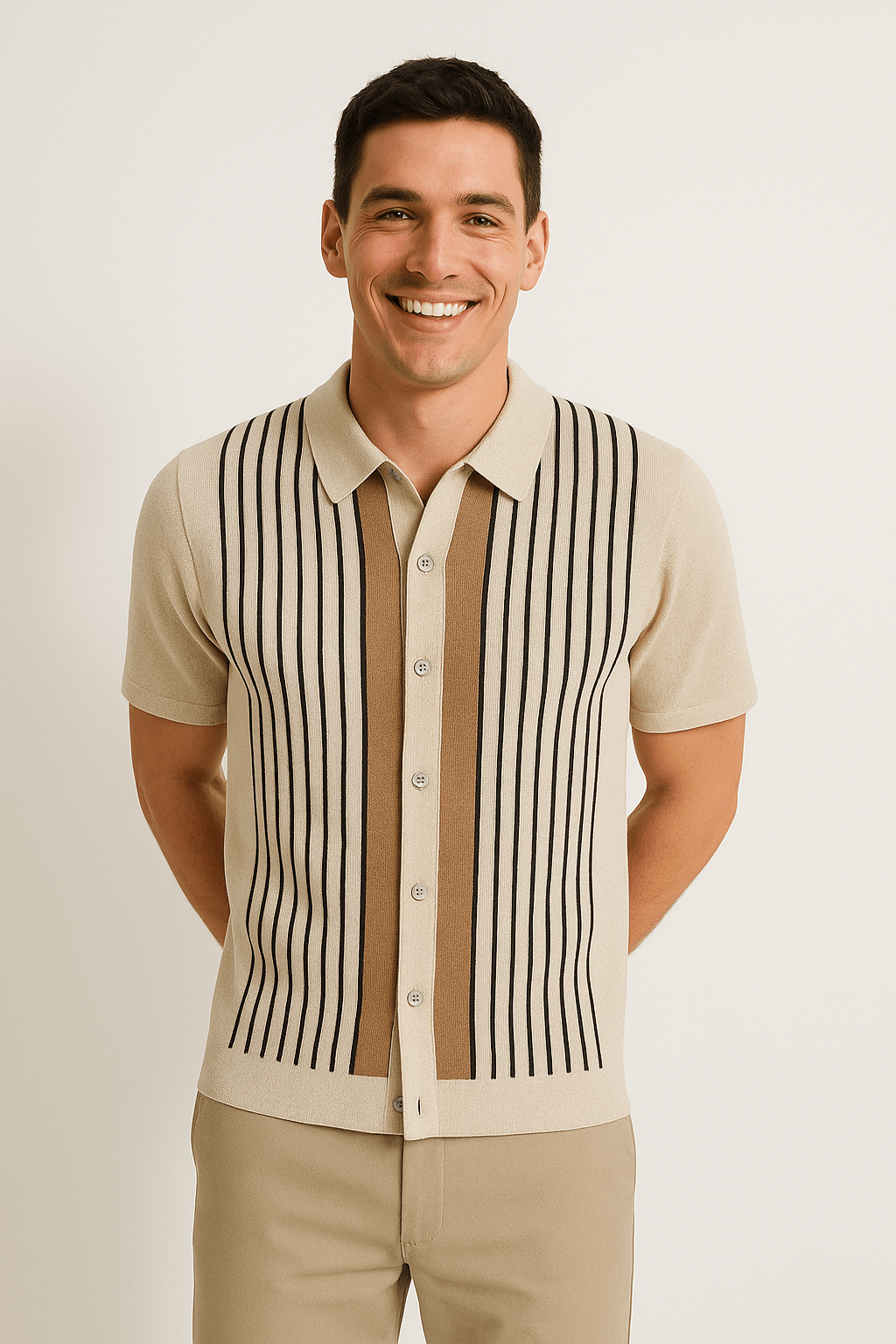 Men's Short Sleeve Polo Shirt with Vertical Stripes 0