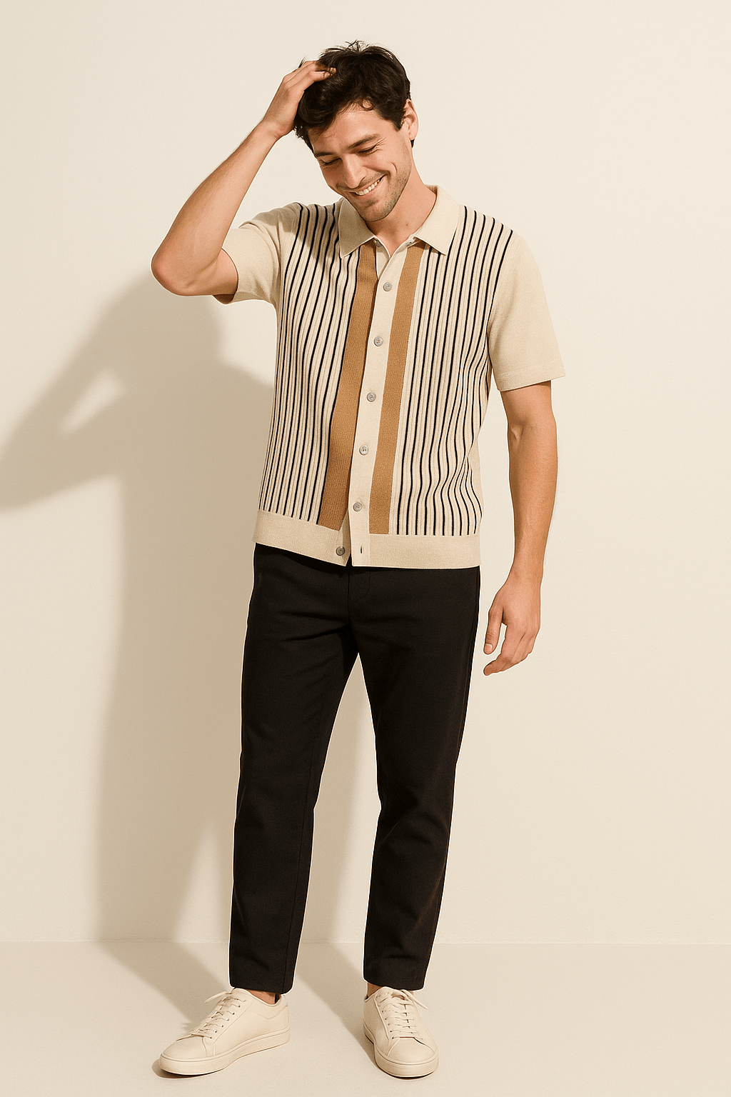 Men's Short Sleeve Polo Shirt with Vertical Stripes 1