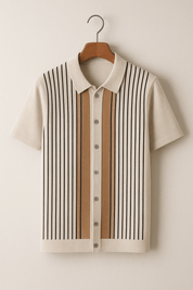 Men's Short Sleeve Polo Shirt with Vertical Stripes 2