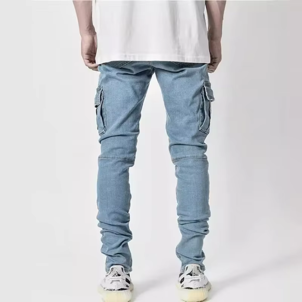 Men's Slim Fit Cargo Jeans with Elastic Waist and Cargo Pockets 1